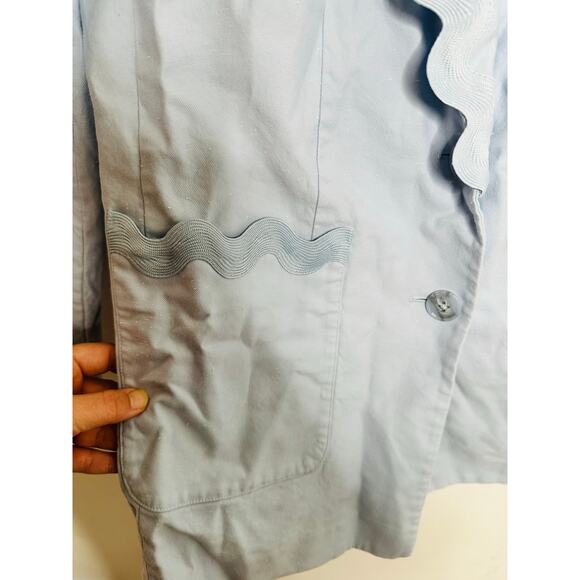 REBECCA TAYLOR Light Blue 70s Rickrack Trim Double Breasted Slub Jacket Blazer 8 - Picture 10 of 16